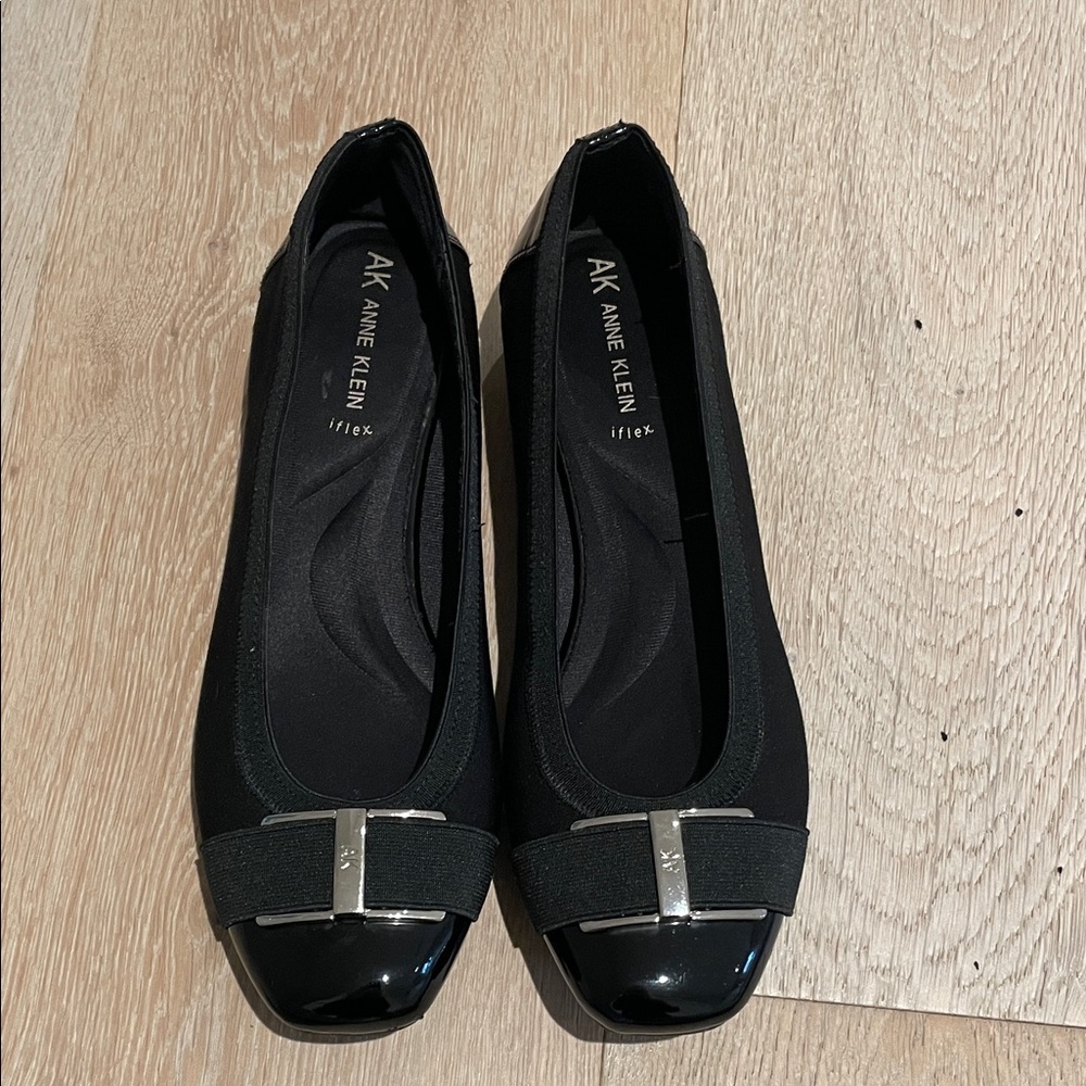 Anne Klein Black Flats with Silver Accent - Picture 2 of 5